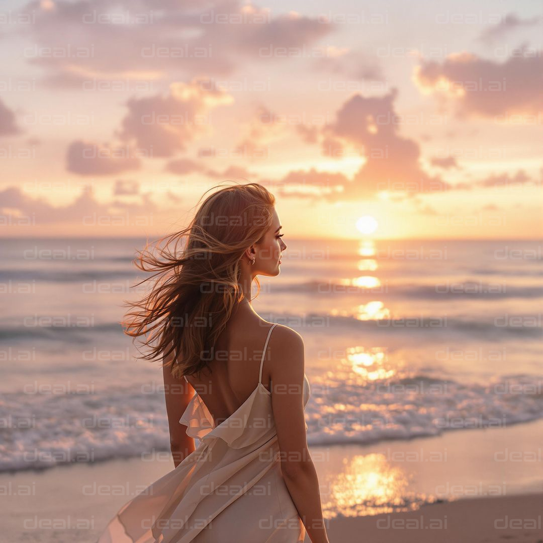 "Serene Sunset Walk on the Beach"