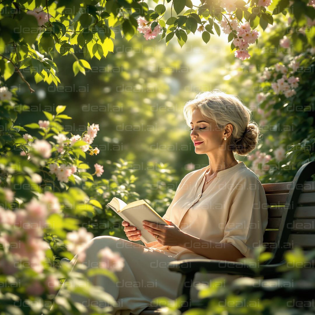 Garden Serenity: Woman Reading Blissfully
