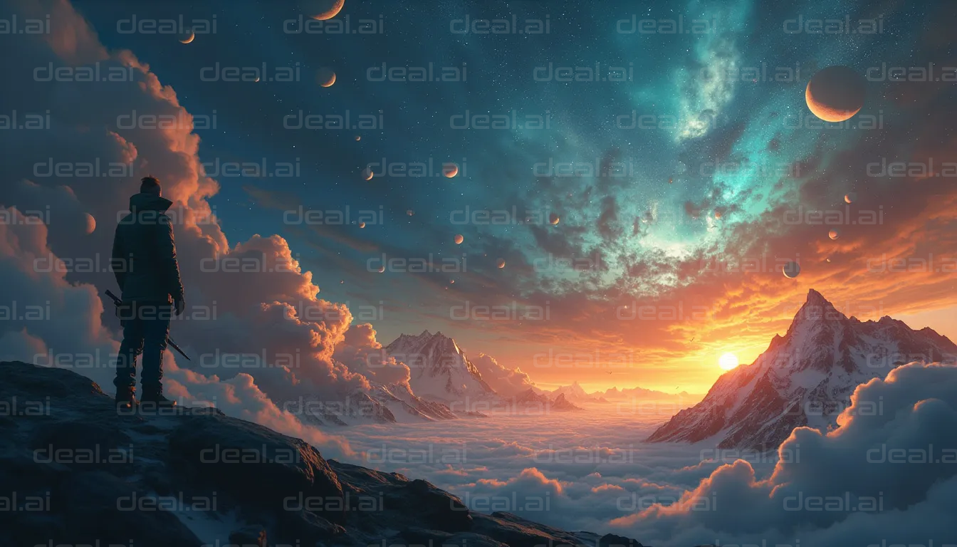 "Explorer's Dream: Surreal Sunset Peaks"