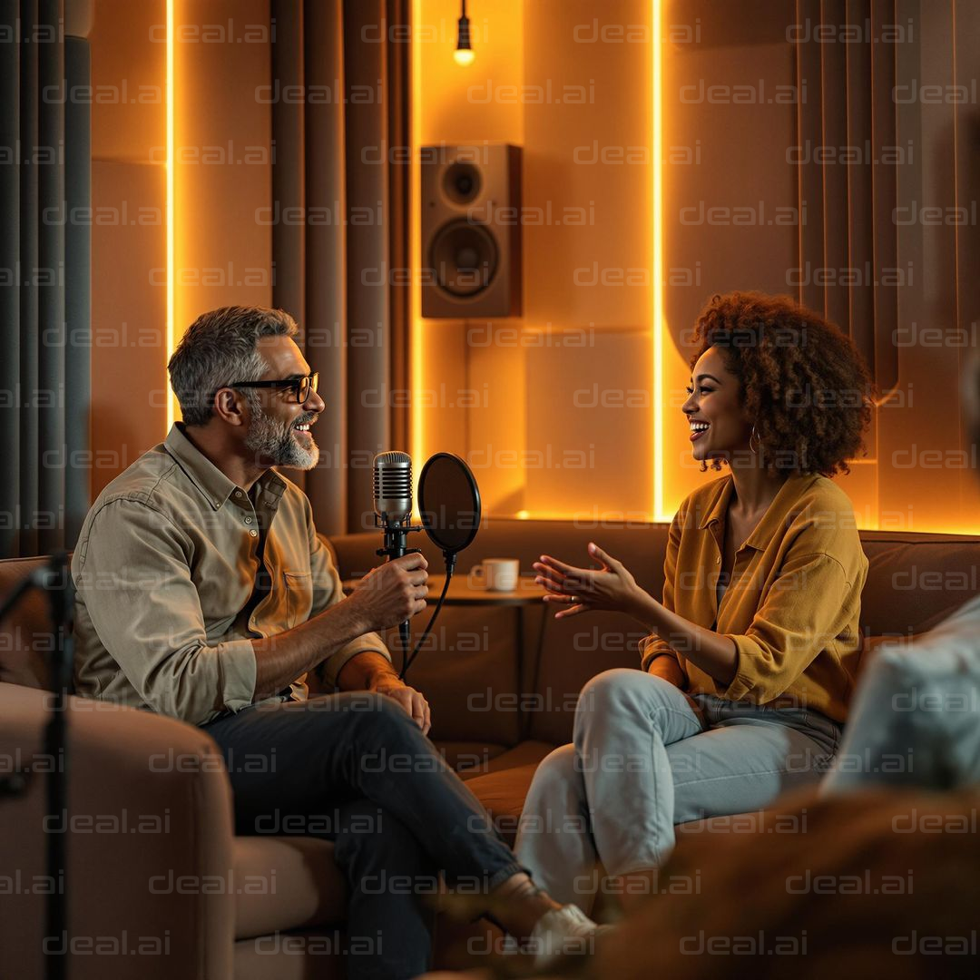 Podcast Conversation in Cozy Studio