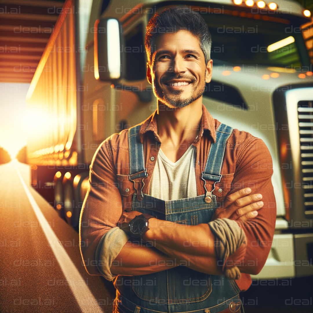 Proud Trucker at Sunset