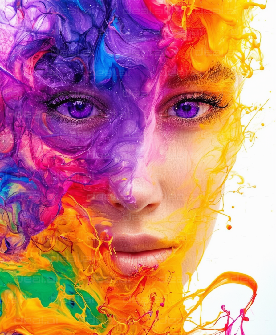 "Vibrant Face Covered in Colorful Paint"