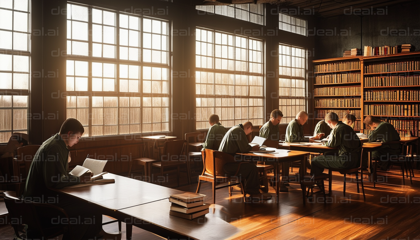 Students Studying in a Sunlit Library