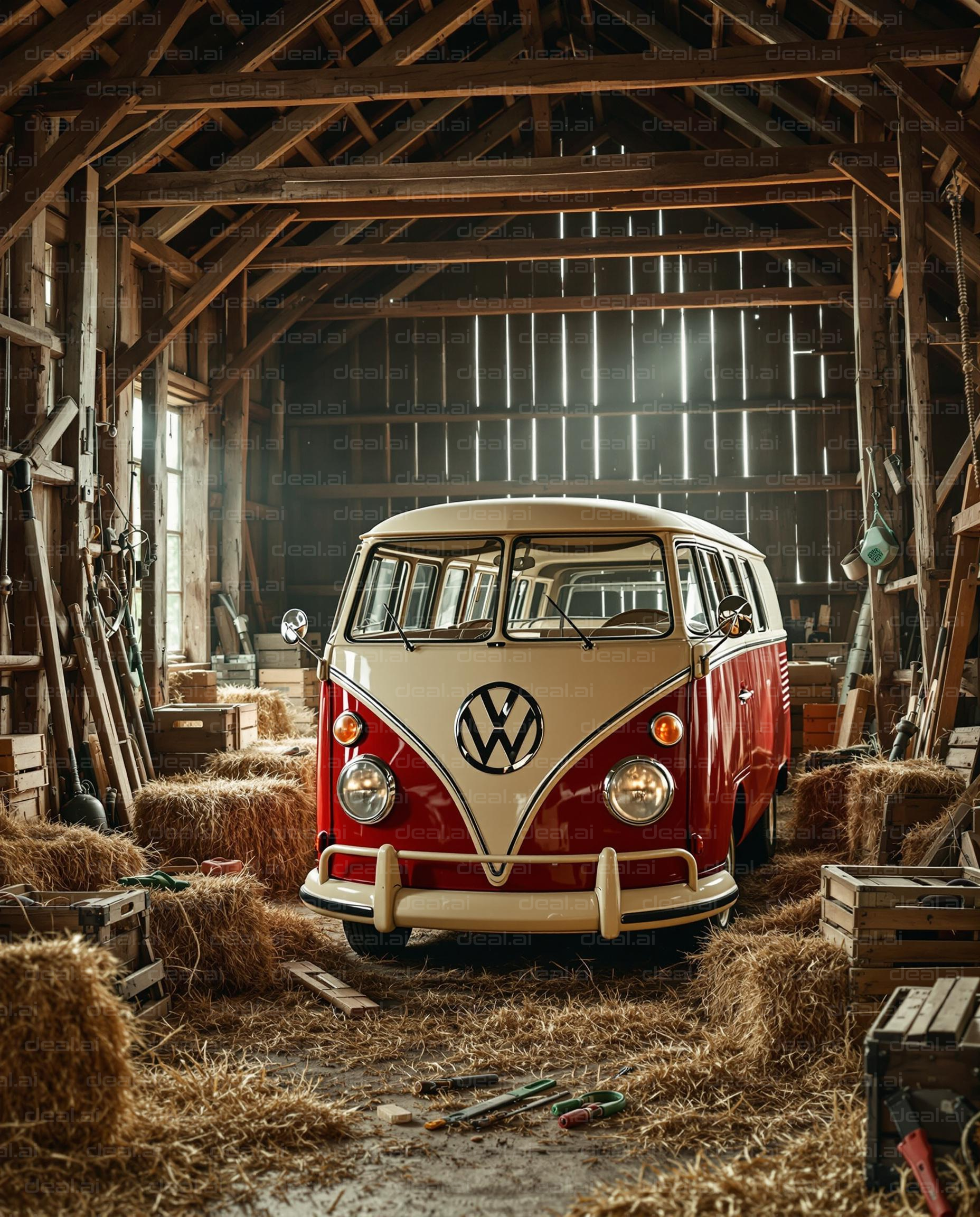 Vintage Van in Rustic Barn Scene