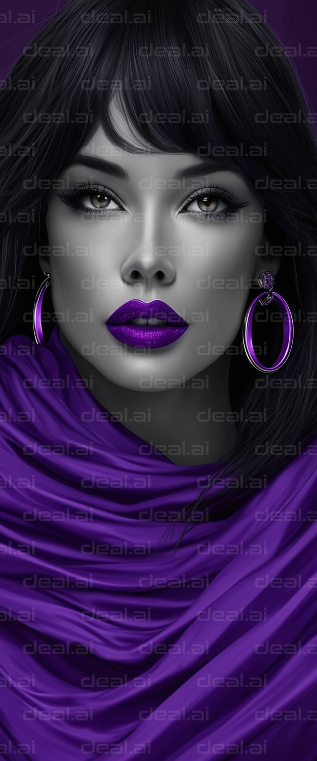 Elegant Woman in Purple Lipstick and Shawl