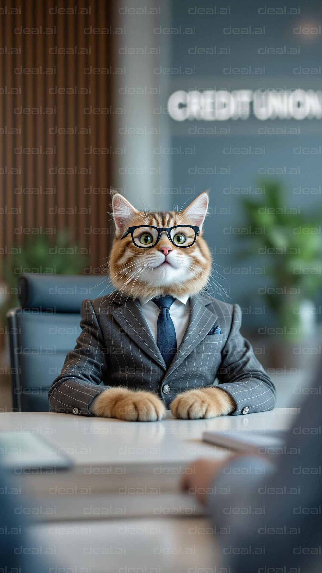 "Banking Feline in Business Attire"
