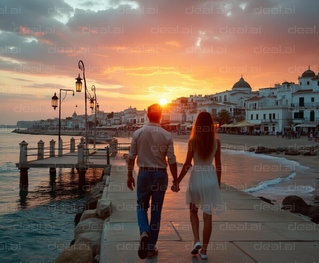"Sunset Stroll Along the Seaside Dock"