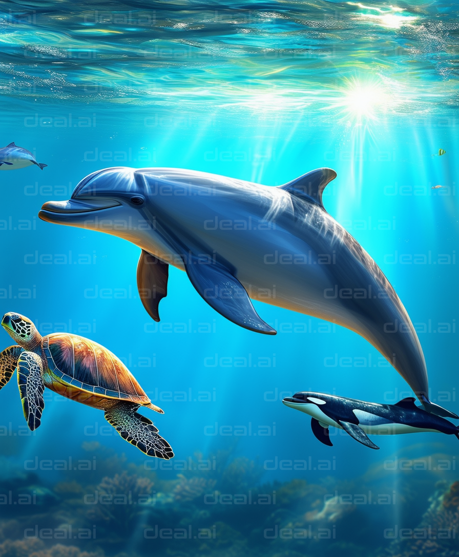 "Underwater Harmony: Dolphin and Friends"