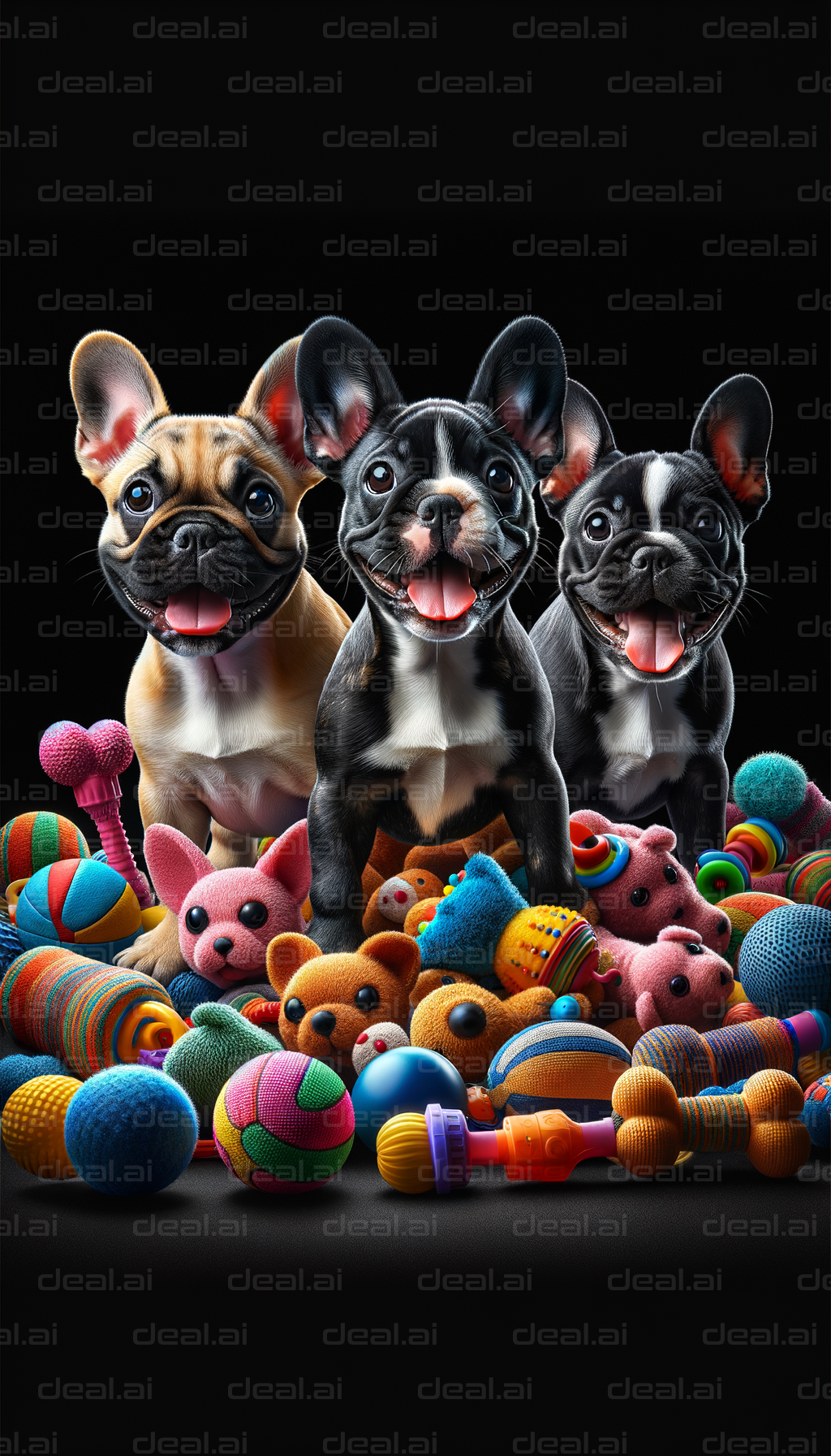 Three Puppies with Colorful Toys