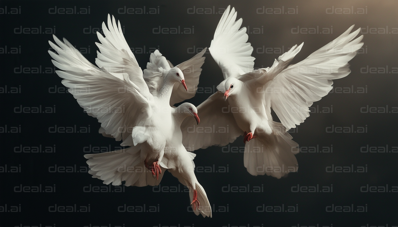 "Trio of Doves in Mid-Flight"
