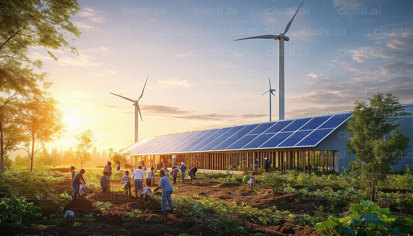 "Community Garden with Solar and Wind Power"