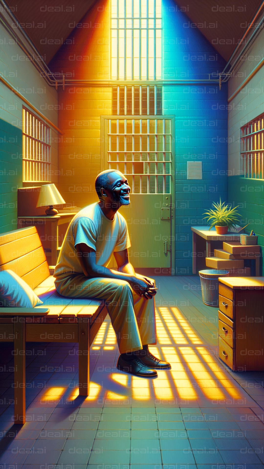"Hopeful Moments in Prison Cell"