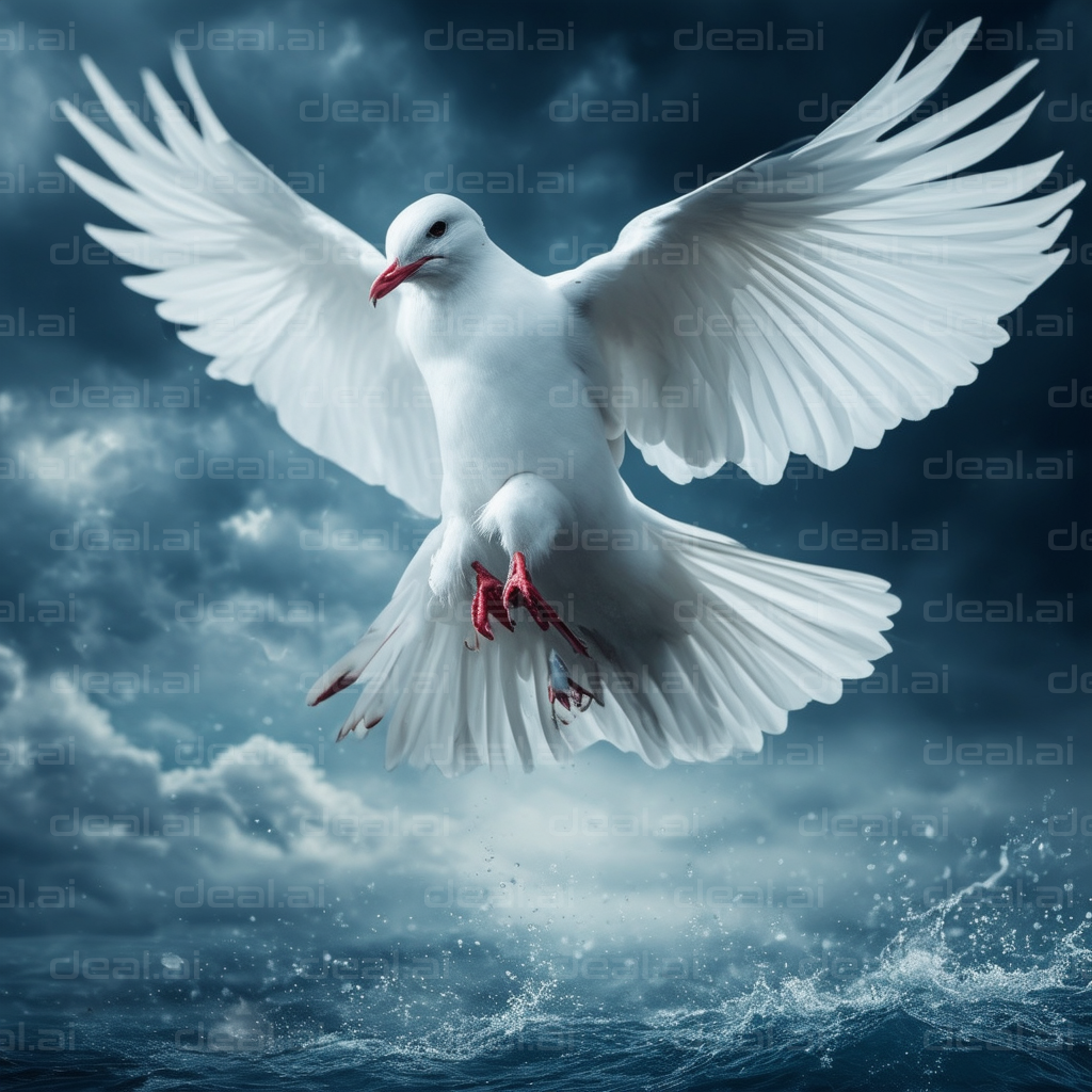 "Majestic White Dove Over Stormy Sea"