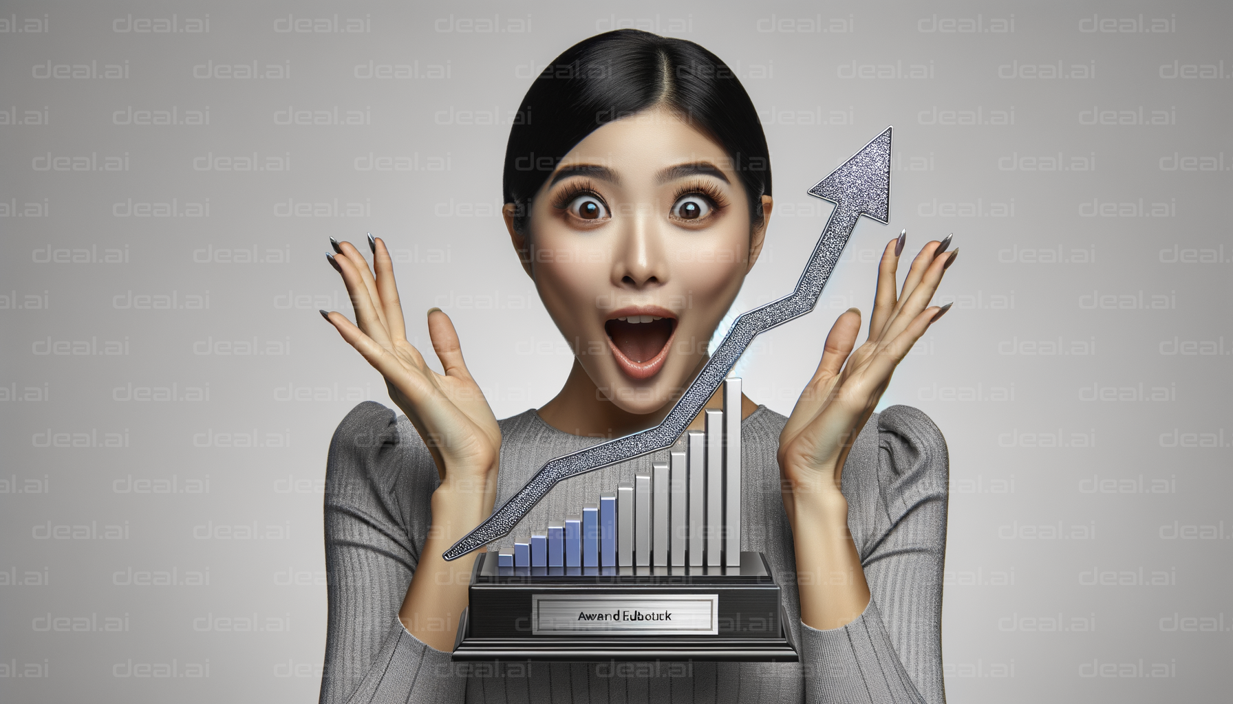 Excited Woman Holding Growth Award