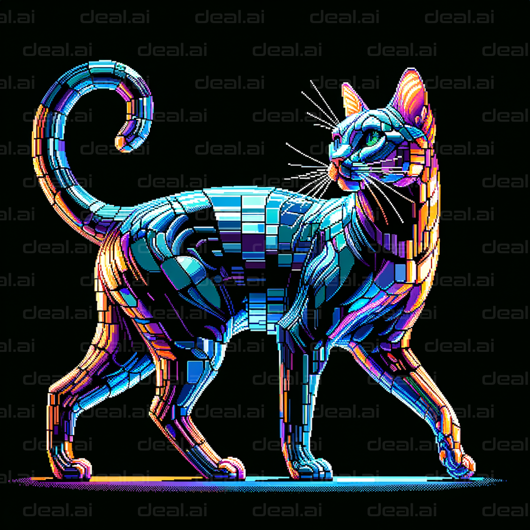 "Pixelated Neon Cat"