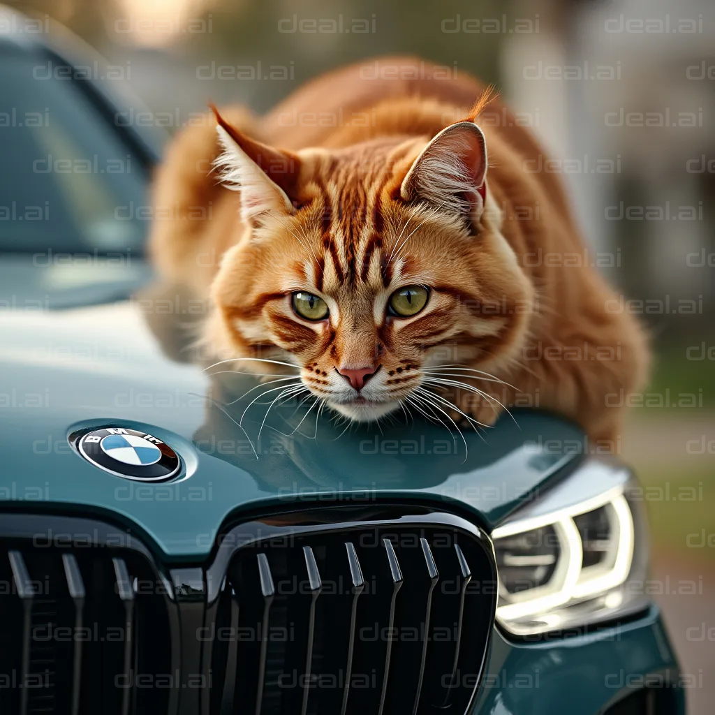 "Cat Lounging on a BMW Hood"