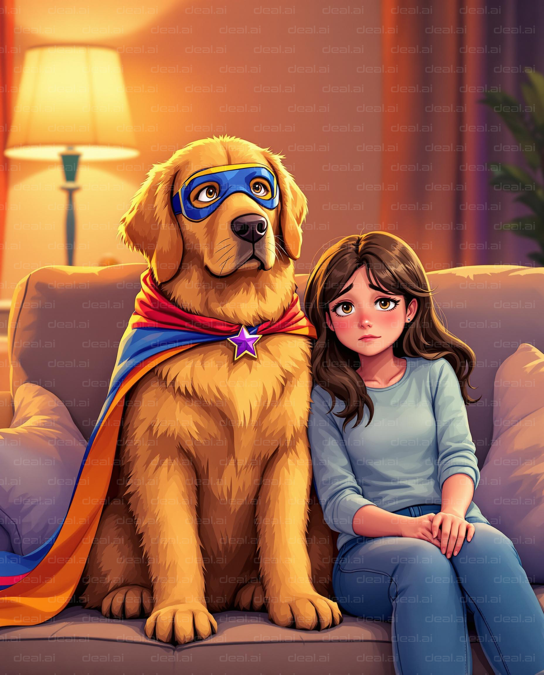 Heroic Dog and Girl on Couch