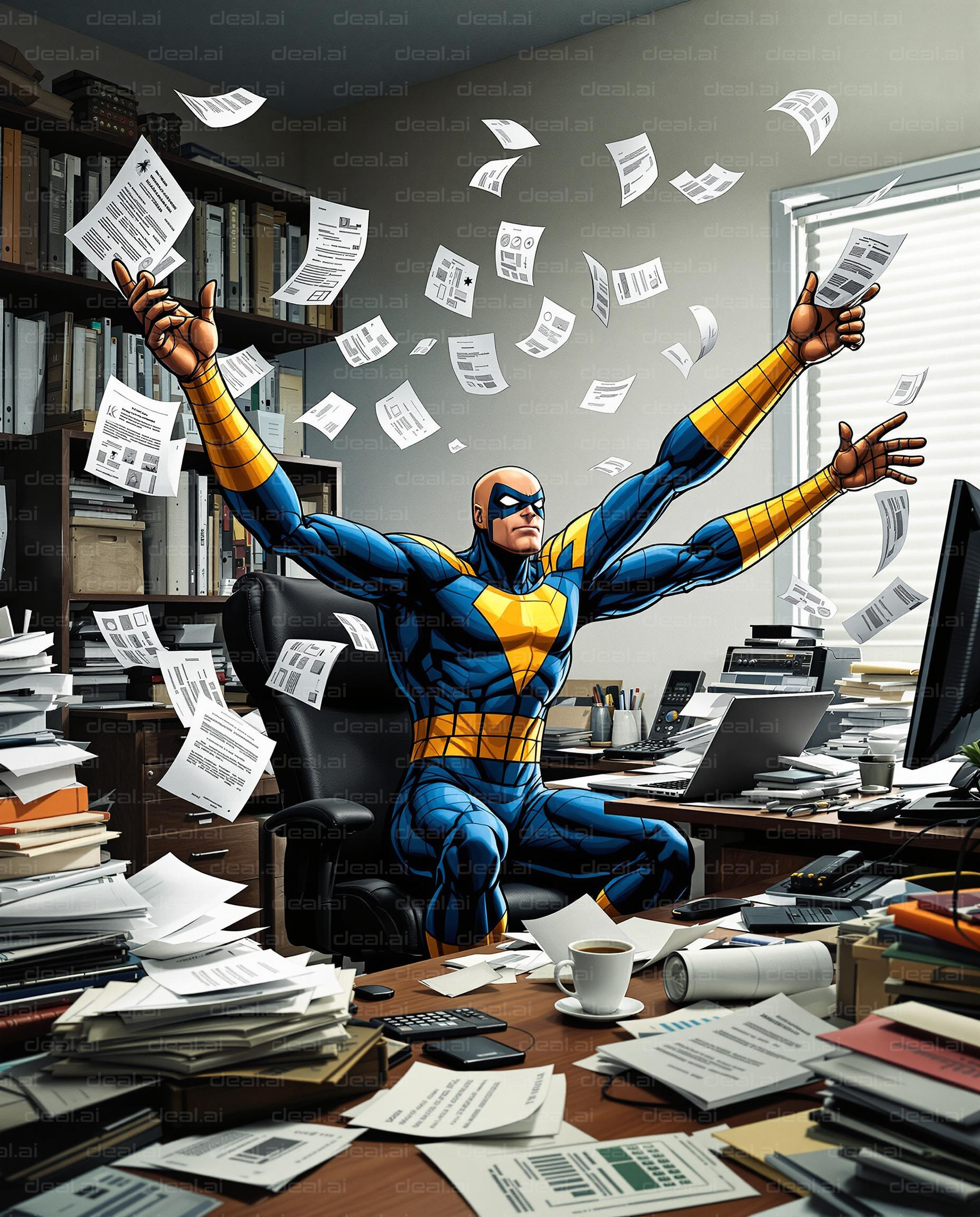 "Superhero Tackles Office Chaos"