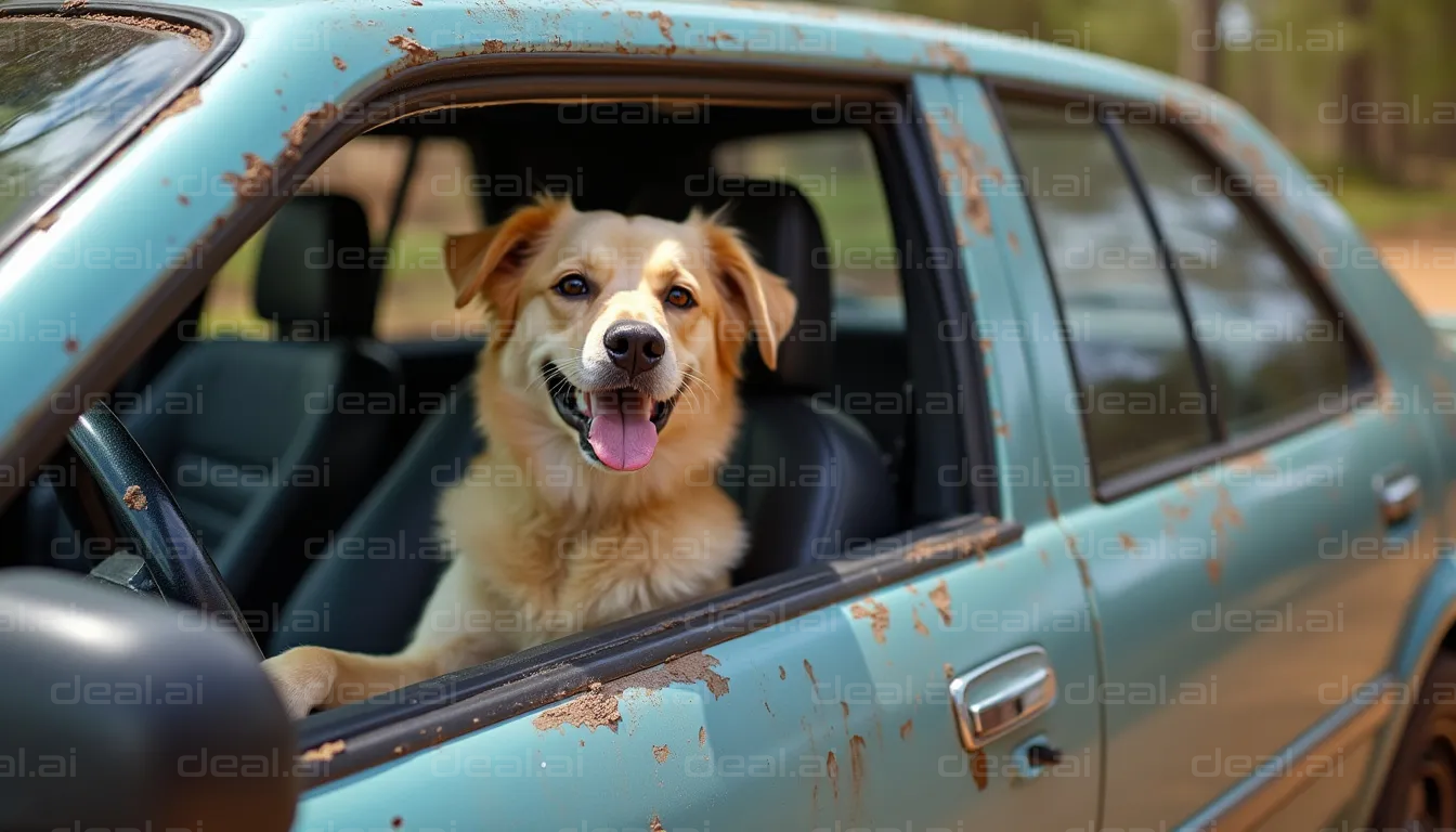 Happy Dog in Car Adventure