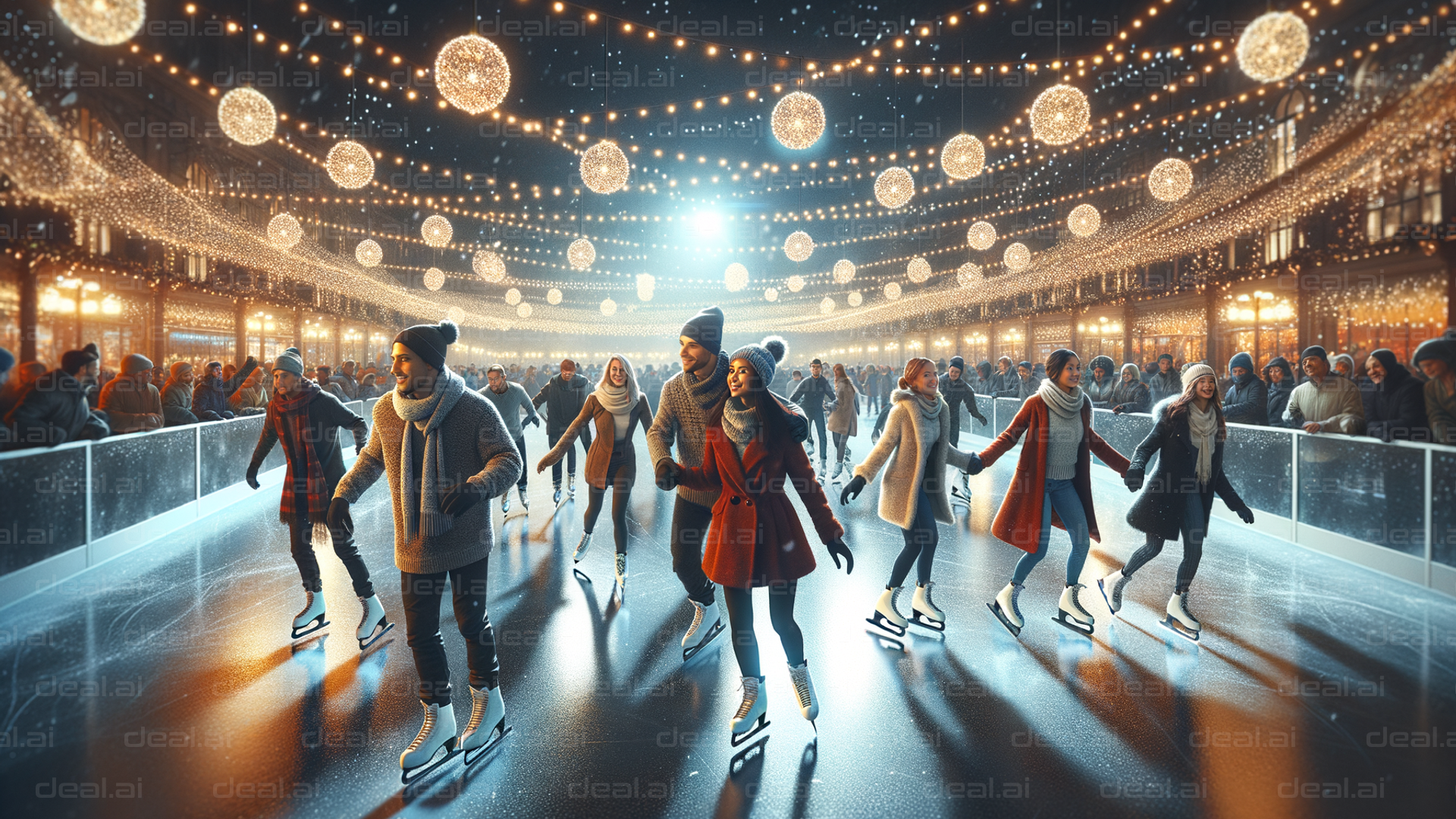Festive Ice Skating Under Twinkling Lights