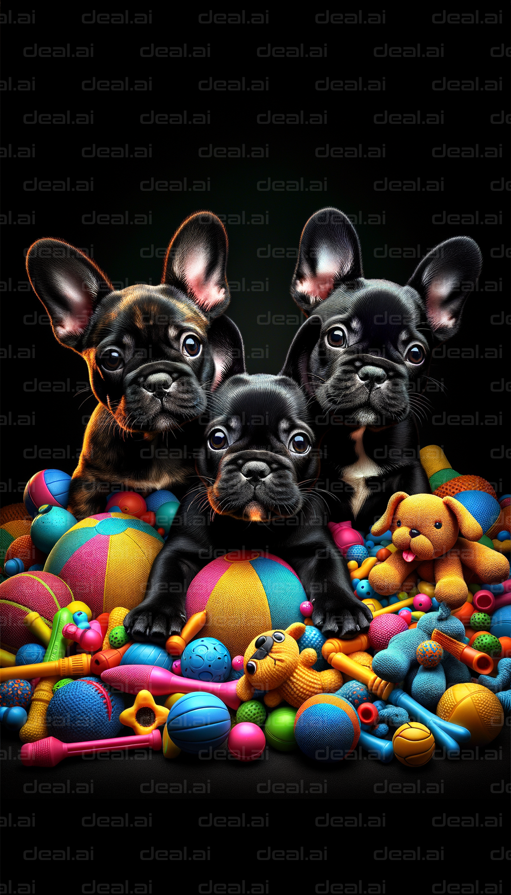 "Bulldog Puppies with Colorful Toys"