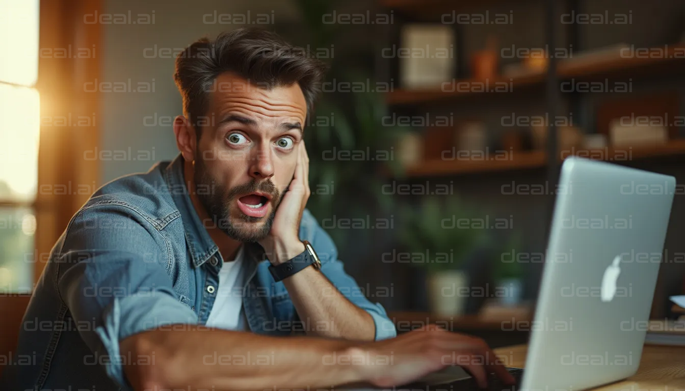 Surprised Man Reacts to Laptop Screen