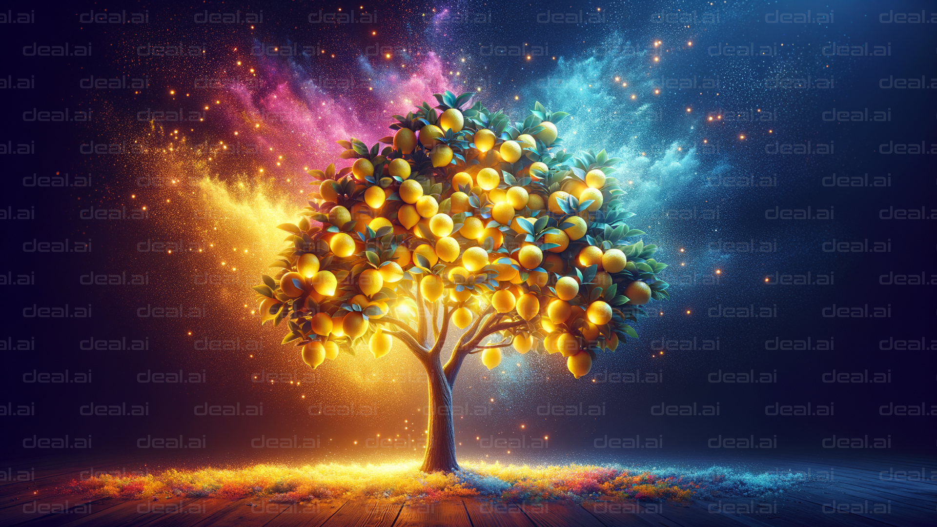 "Enchanted Citrus Tree at Sunset"