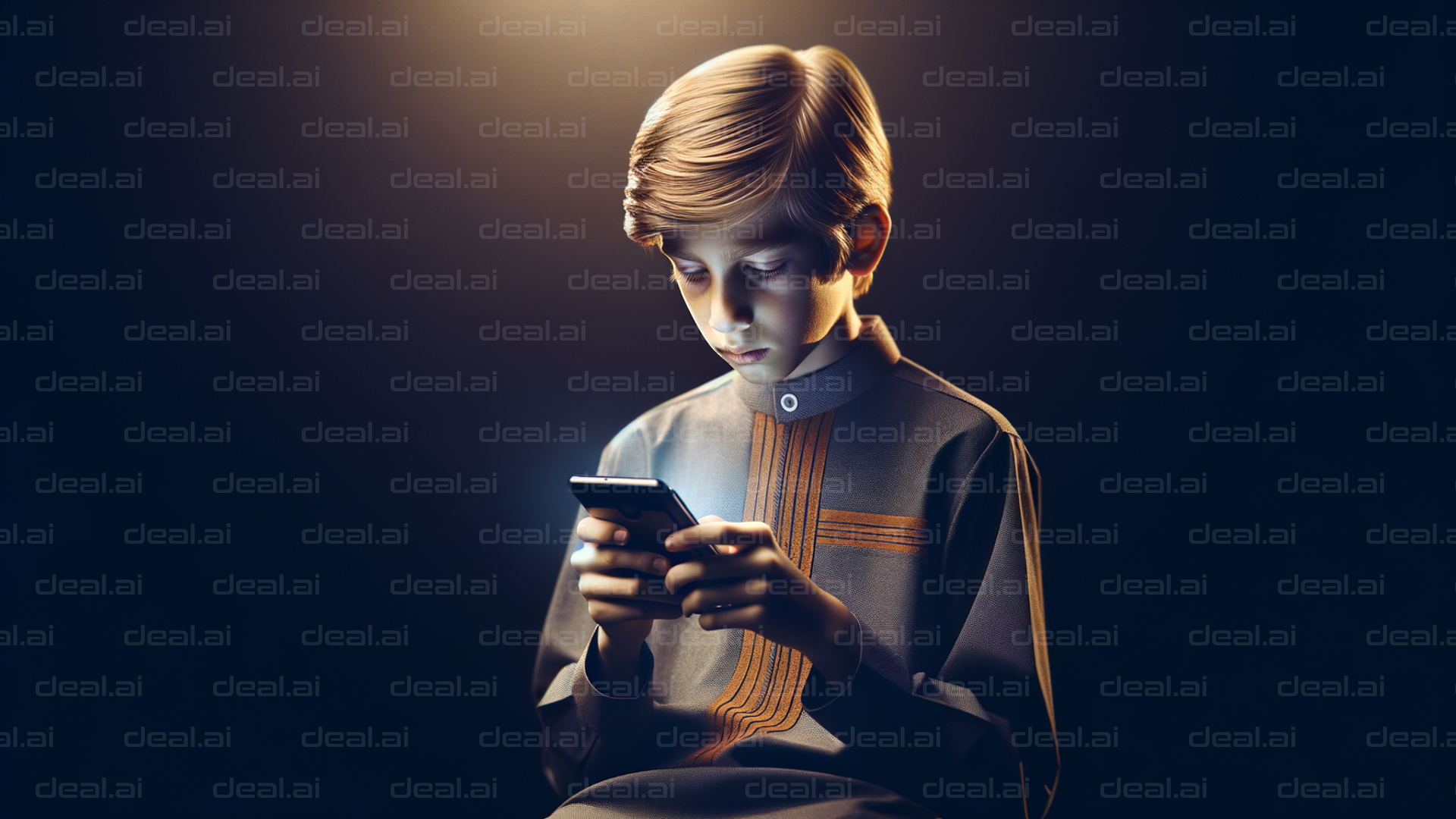 Young Boy Engrossed in Phone Screen