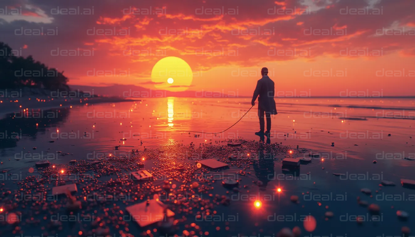 "Sunset Stroll on a Sparkling Beach"