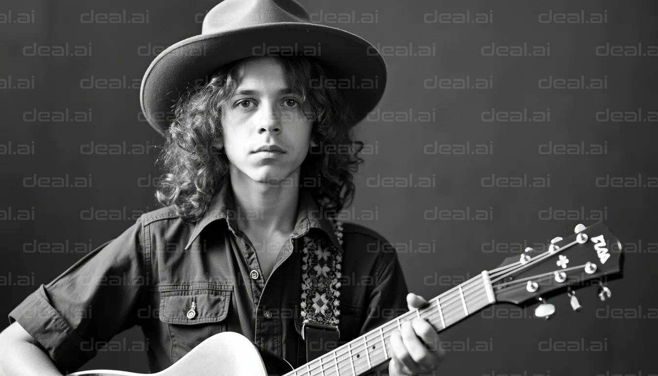 Young Guitarist in a Wide-Brimmed Hat