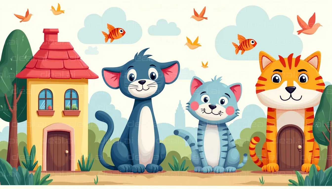 "Whimsical Cat Adventure Land"