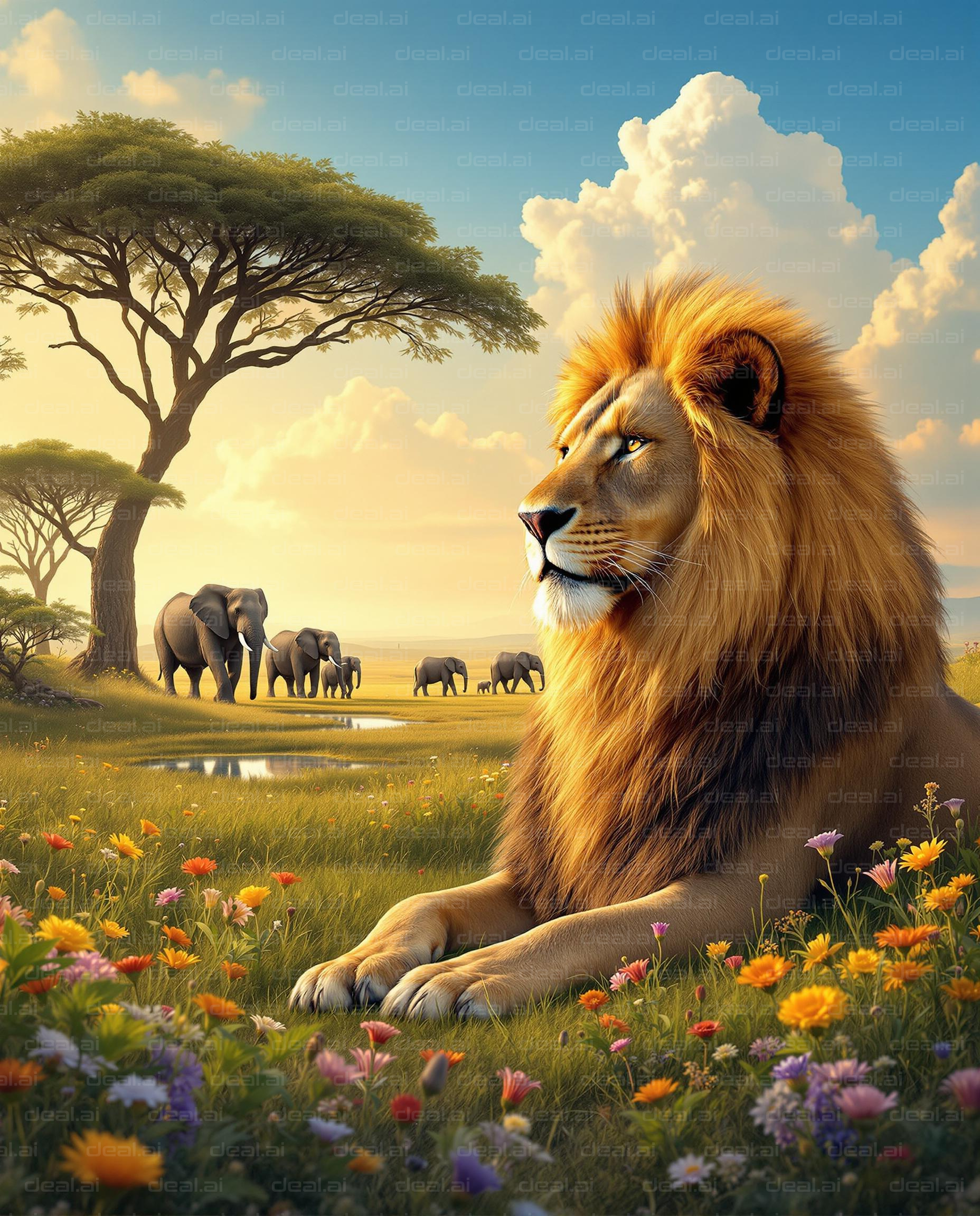 Majestic Lion Overlooks the Savannah