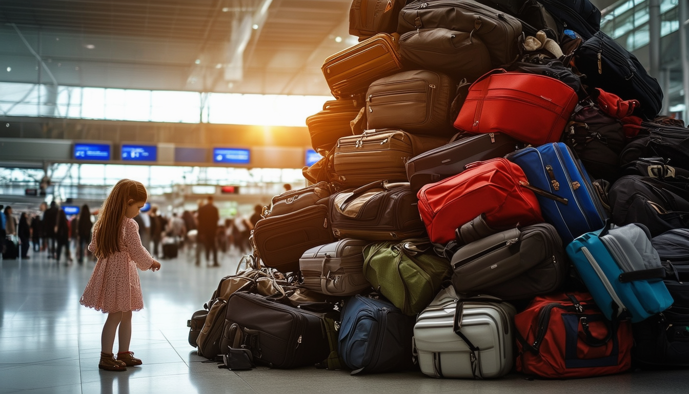 Little Girl and Luggage Mountain at Airport