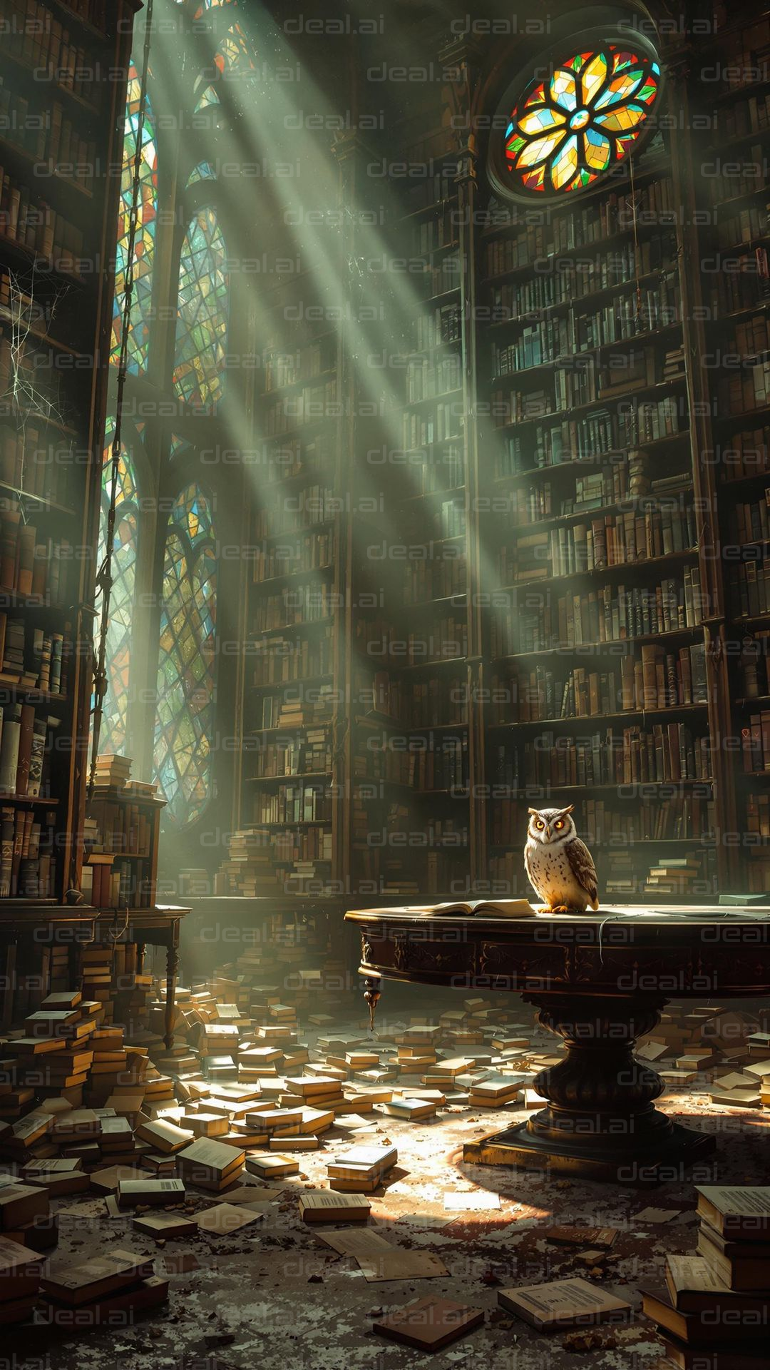 "Owl in the Enchanted Library"