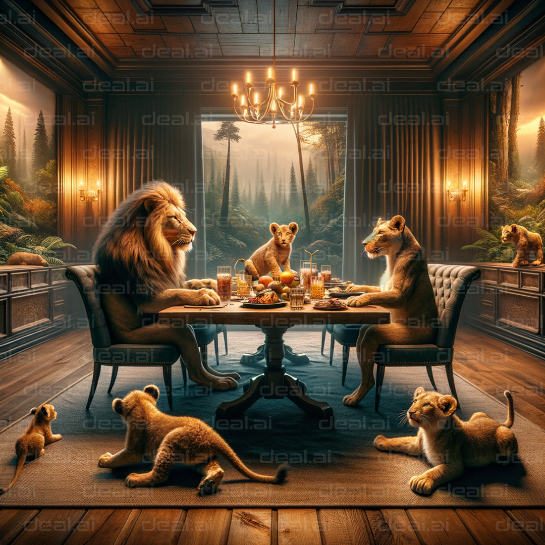 "Lion Family's Feast in Style"