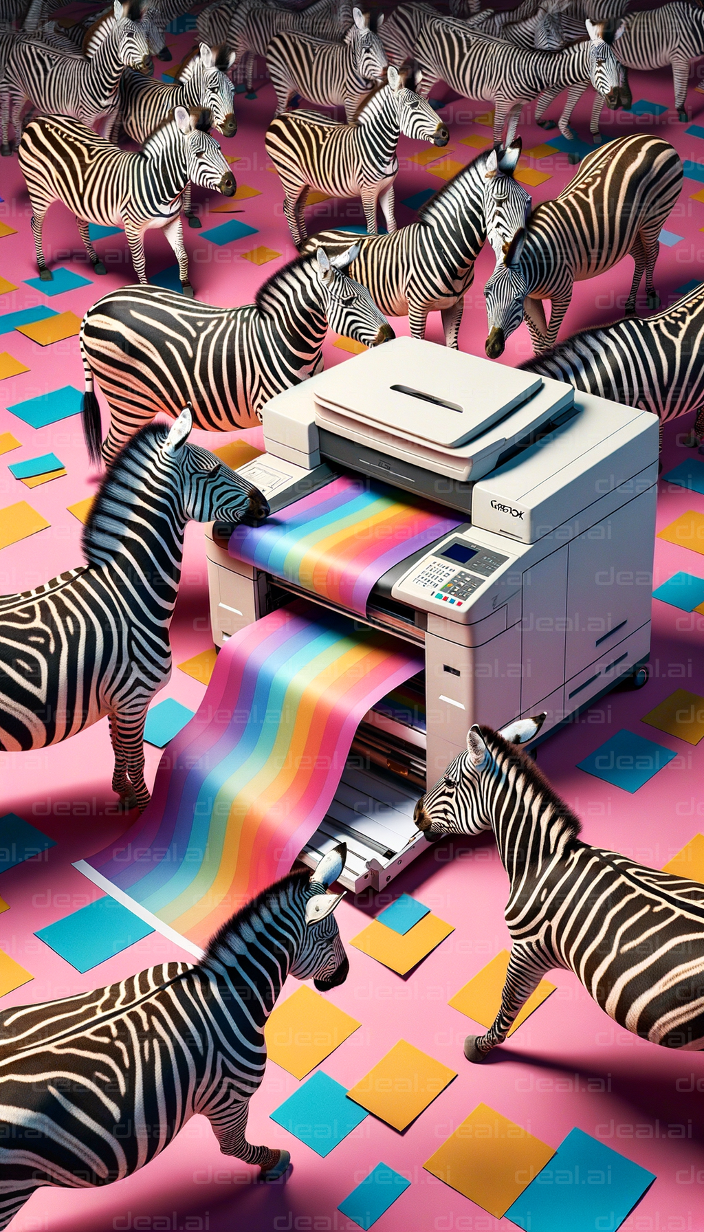 Zebras Admiring Rainbow Print from Copier