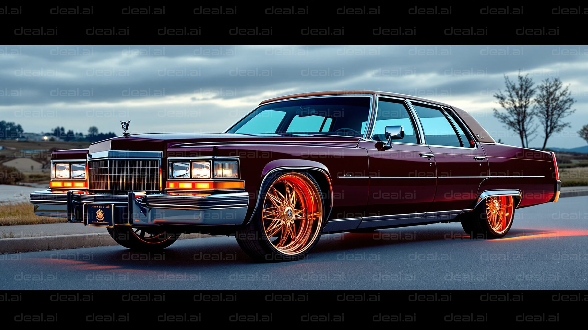 Classic Car with Custom Wheels at Sunset