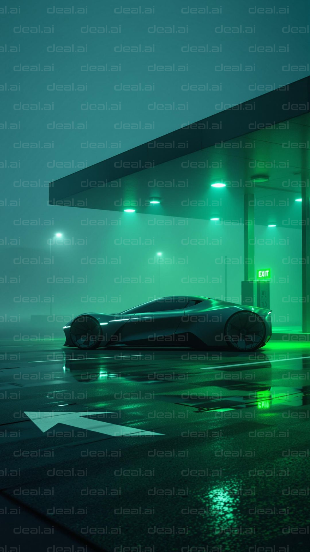 Futuristic Car at Neon Lit Station