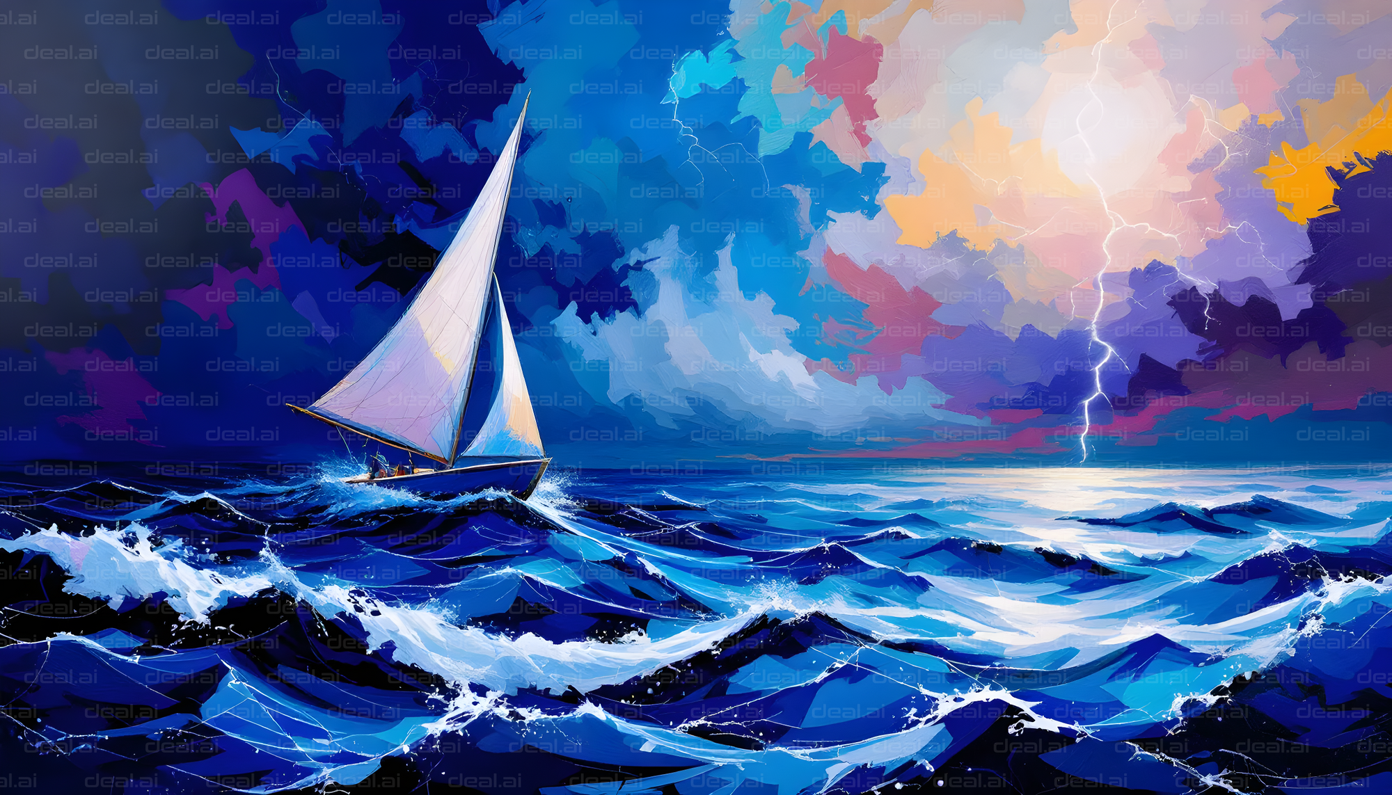 Sailboat Amidst Stormy Seas