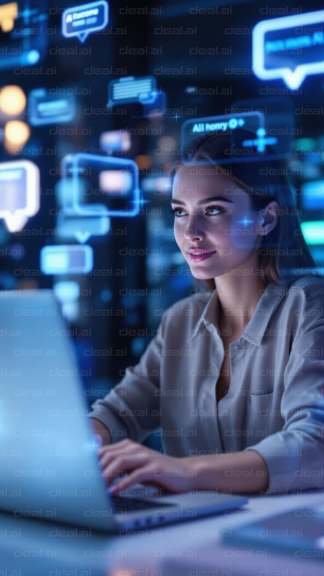 Woman Engaged in Futuristic Chatting