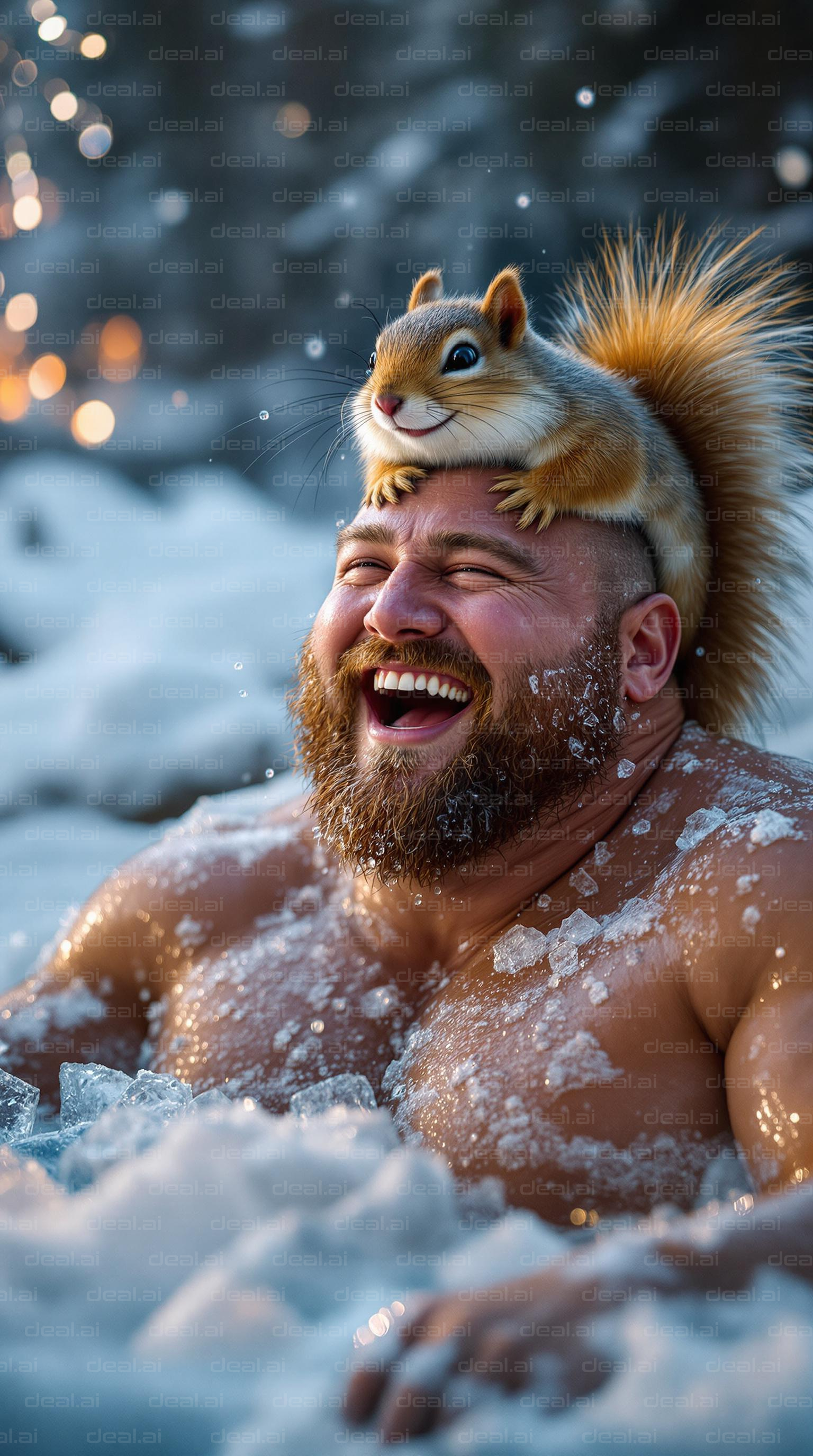 Joyful Ice Bath with Squirrel Pal