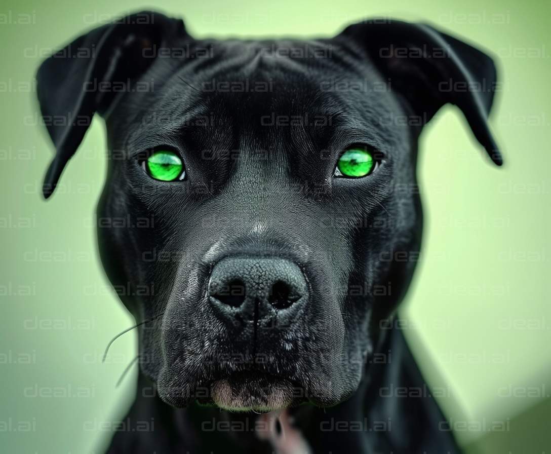 "Black Dog with Striking Green Eyes"