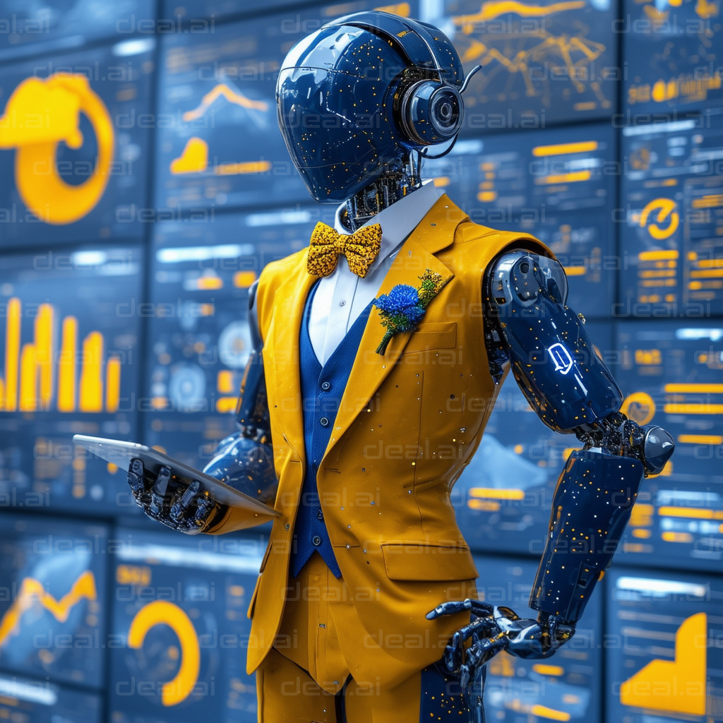 Robot in Yellow Suit Analyzing Data