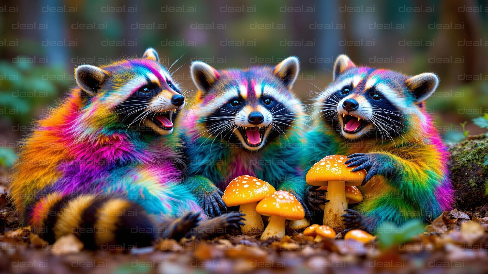 Rainbow Raccoons in the Forest