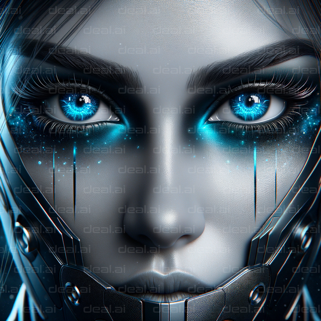 "Futuristic Cyborg with Blue Eyes"