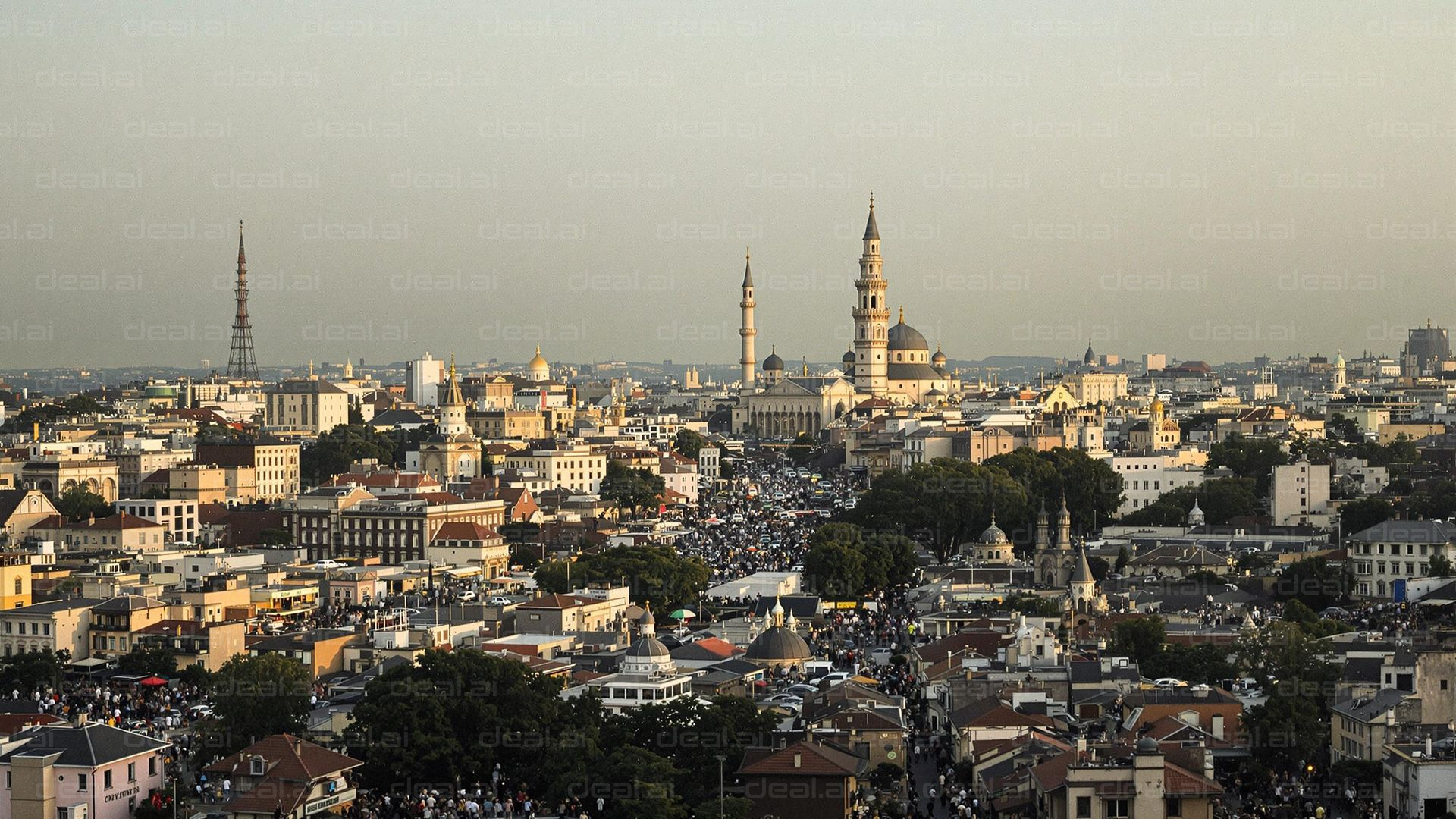 Bustling Cityscape at Dusk