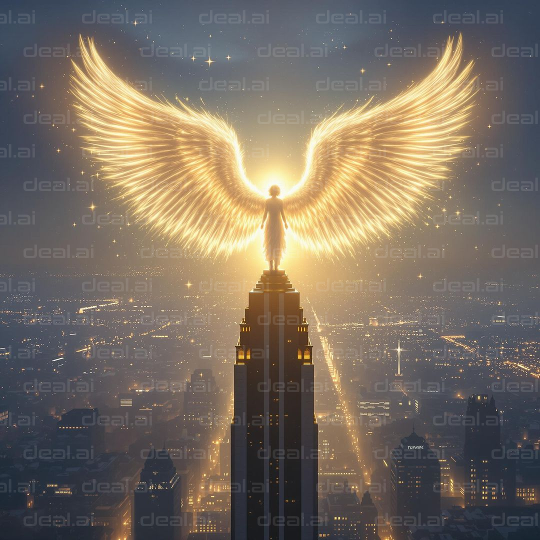 "Celestial Guardian Over Cityscape"
