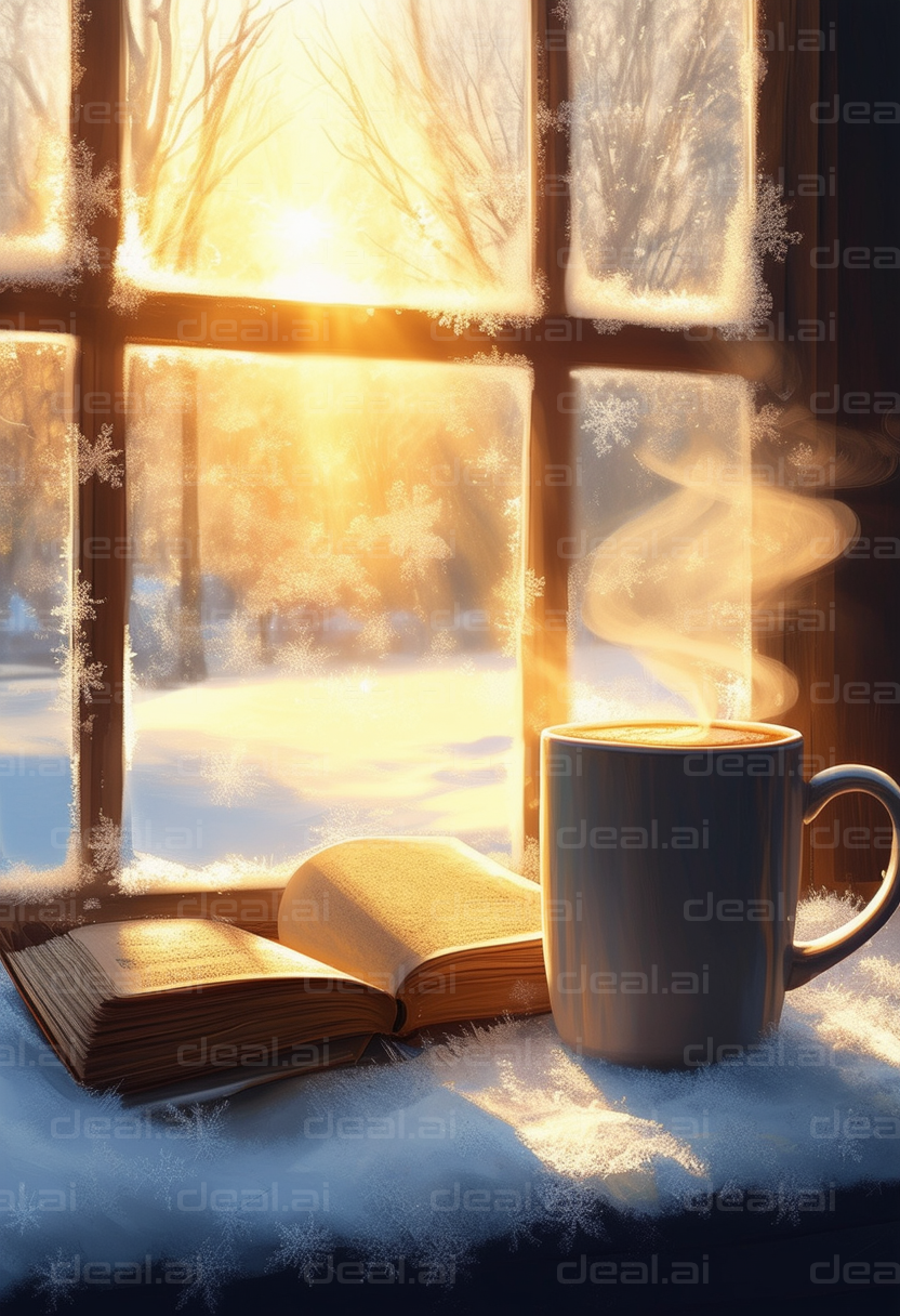 Winter Sunrise With Coffee and Book