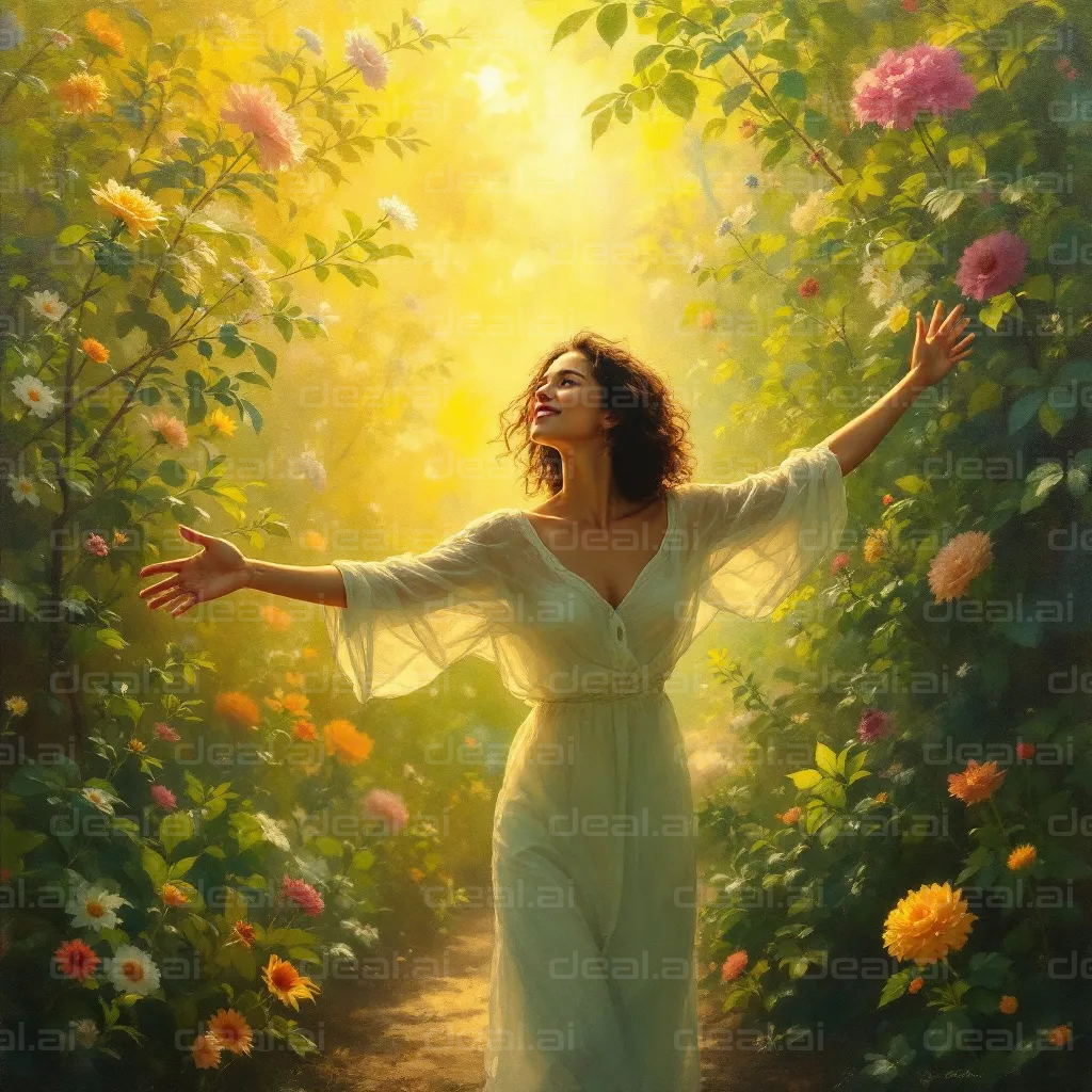 "Embracing Light in a Flower Garden"