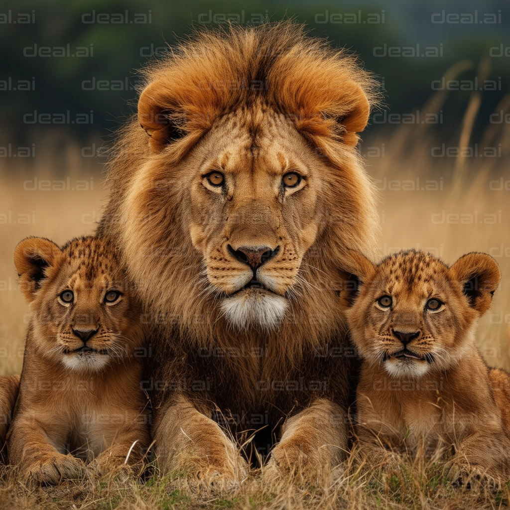 Lion and Cubs Resting in the Savanna